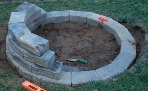 Firepit dugout and showing 4 block height
